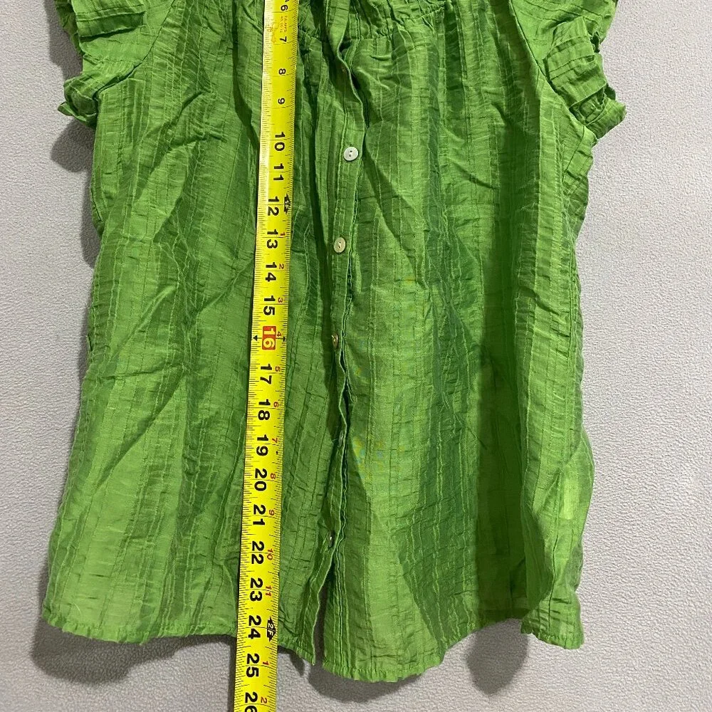En Focus Studio Salted Lime Ruffle Sleeve Blouse | Textured Button Front Top M - Picture 3 of 7